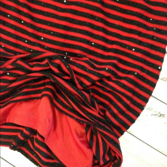 EXPRESS Red & Black Striped Sequin scoop Back Bodycon Dress - Picture 10 of 11
